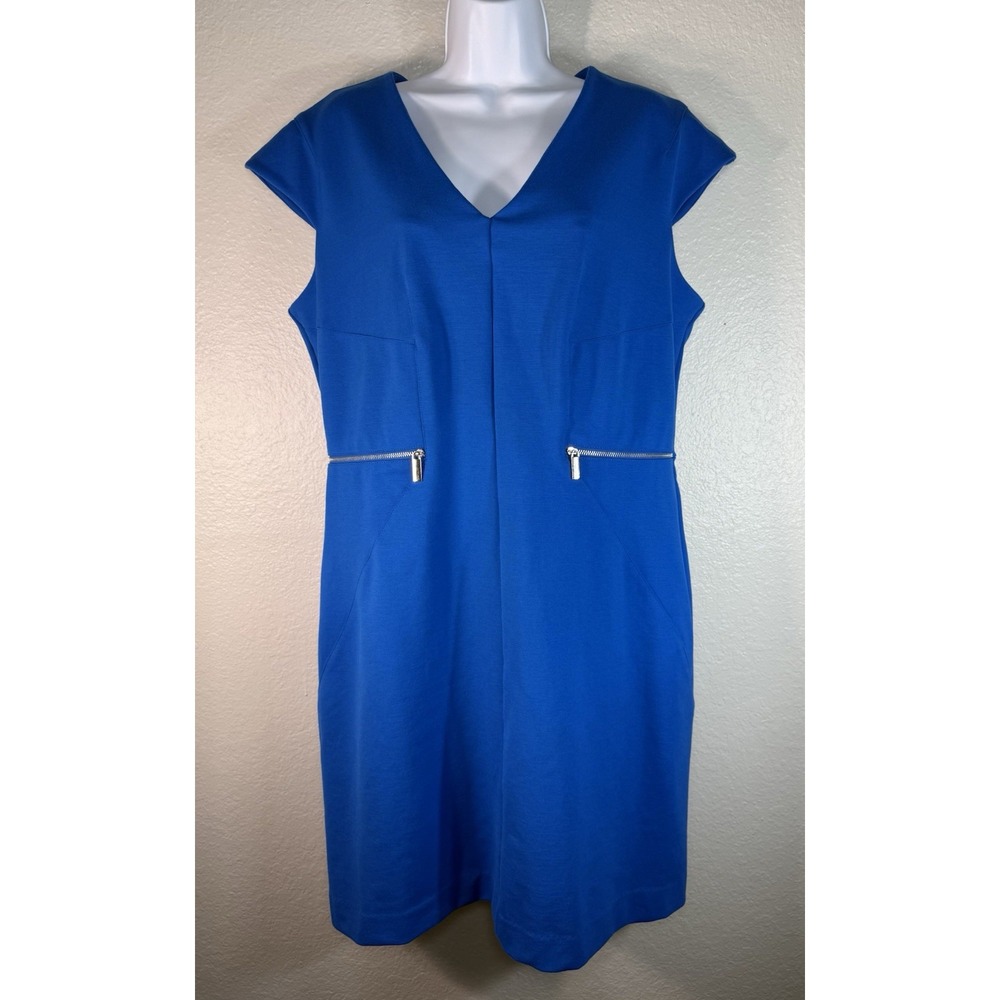 New York & Co Women's Royal Blue Shift dress Size XL V-Neck Zipper Accent